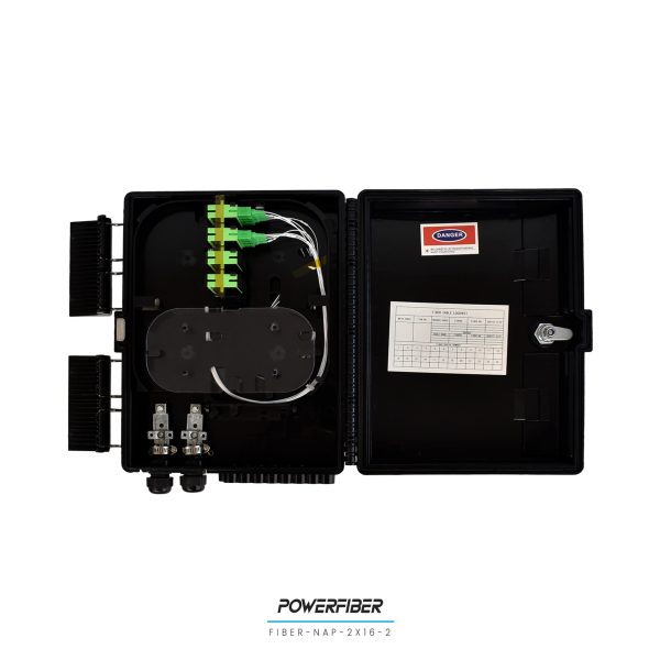 POWERFIBER FIBER-NAP-2X16-2 CAJA EXTERIOR FTTH 2X16 CON SPLITTER 1X8 CONECTOR SC/APC + 16 ADAPTADORES - Imagen 3