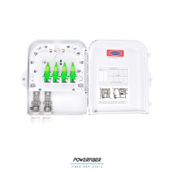 POWERFIBER FIBER-NAP-2X8-2 CAJA EXTERIOR FTTH 2X8 CON SPLITTER 1X8 CONECTOR SC/APC + 8 ADAPTADORES - Imagen 4
