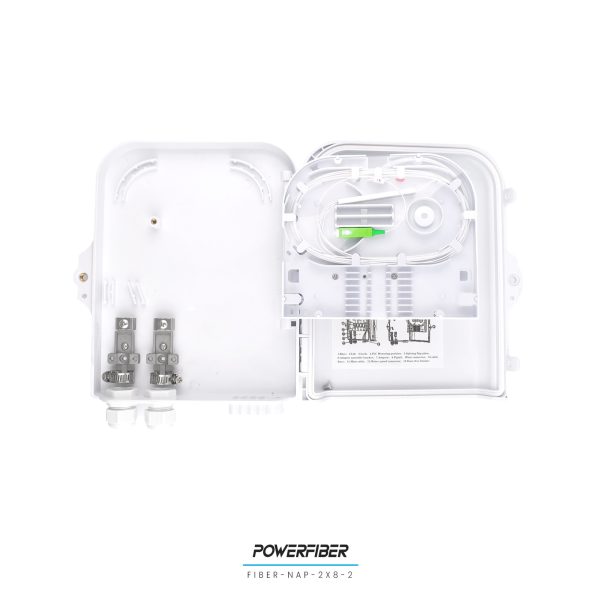 POWERFIBER FIBER-NAP-2X8-2 CAJA EXTERIOR FTTH 2X8 CON SPLITTER 1X8 CONECTOR SC/APC + 8 ADAPTADORES - Imagen 5